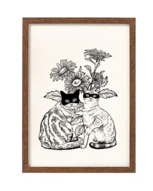 Two Cats and Flowers
